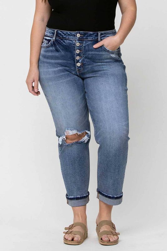 PLUS- High Rise Button Fly Boyfriend Jean