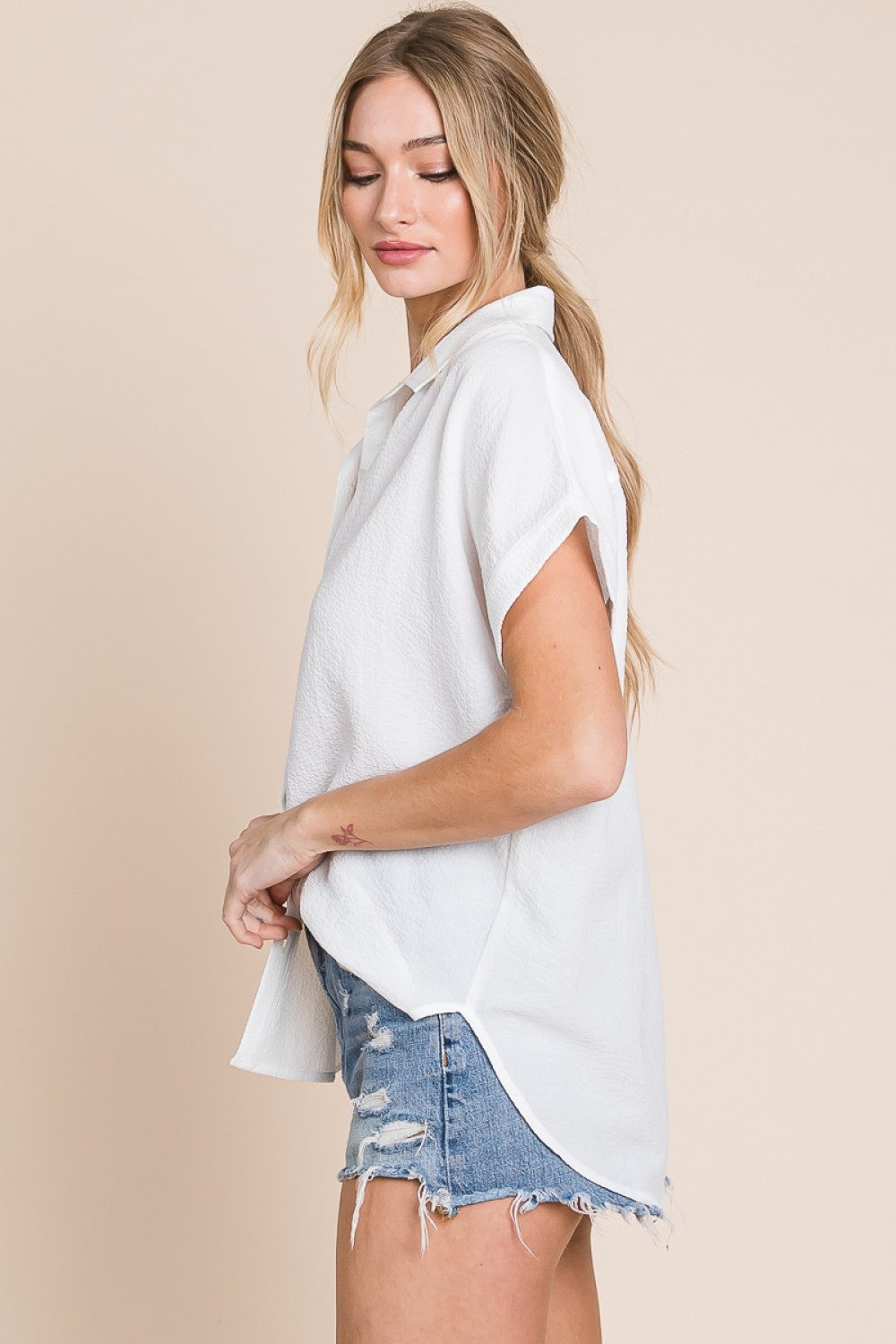 Crinkled Button Down Blouse