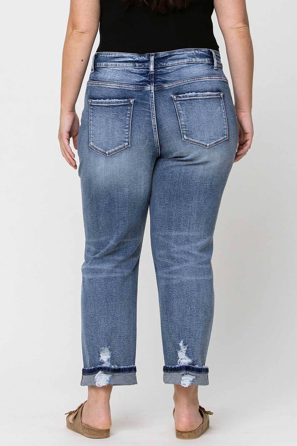 PLUS- High Rise Button Fly Boyfriend Jean