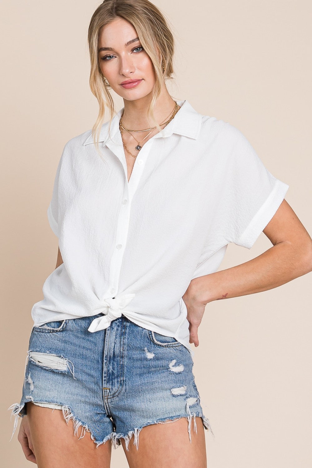 Crinkled Button Down Blouse