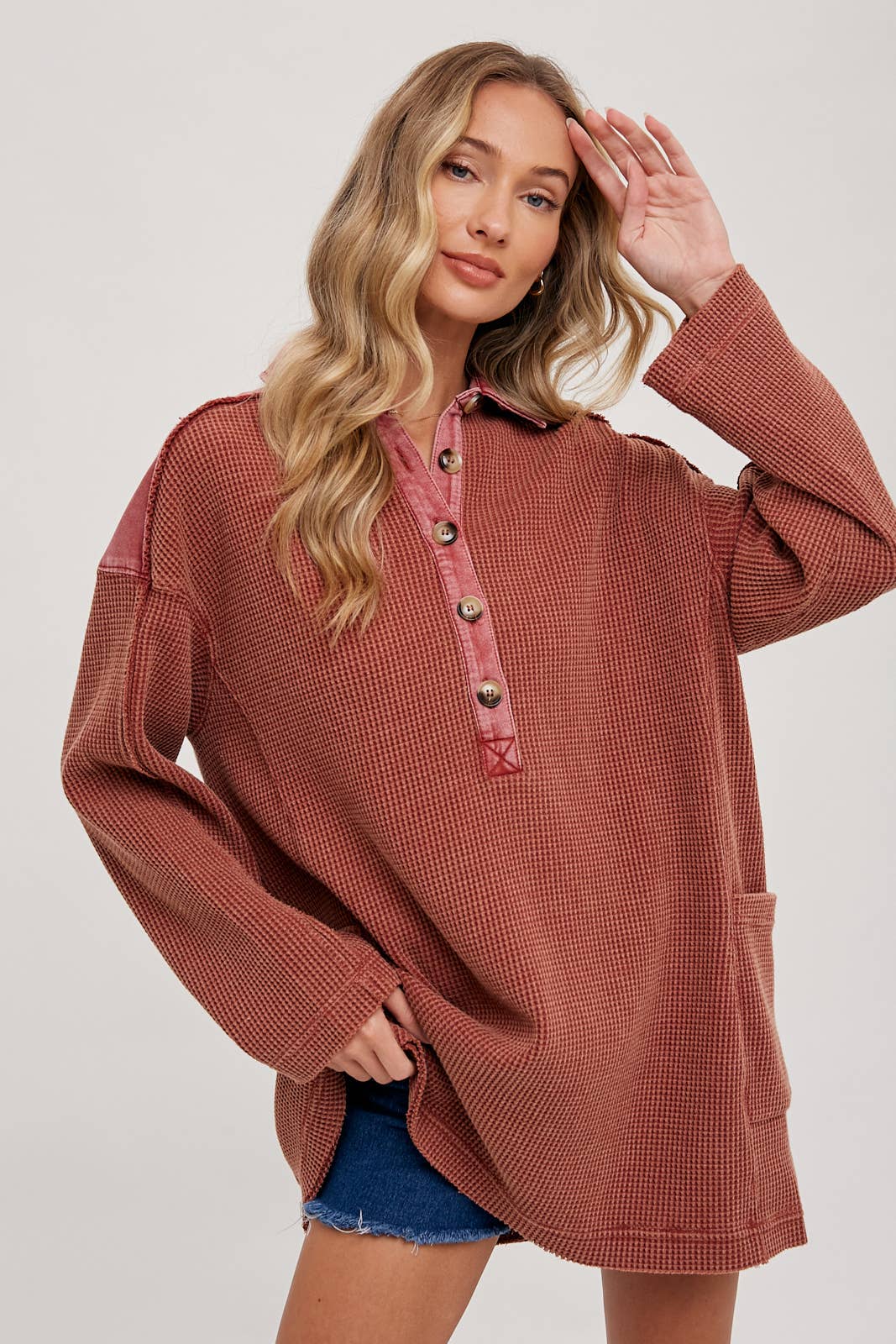 Thermal Henley Tunic Top