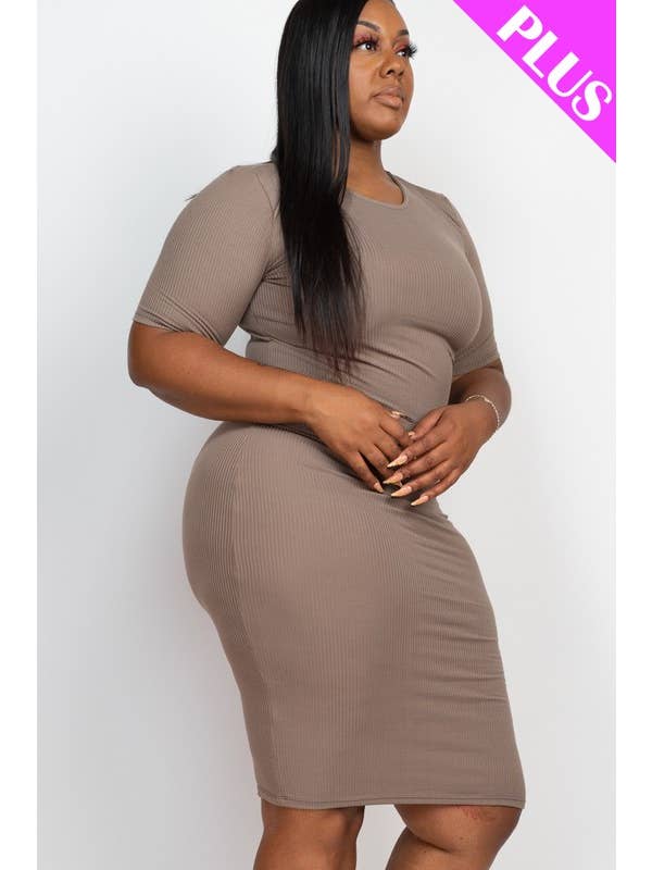 PLUS - Ribbed Bodycon Midi Dress