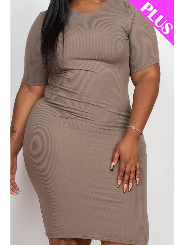 PLUS - Ribbed Bodycon Midi Dress