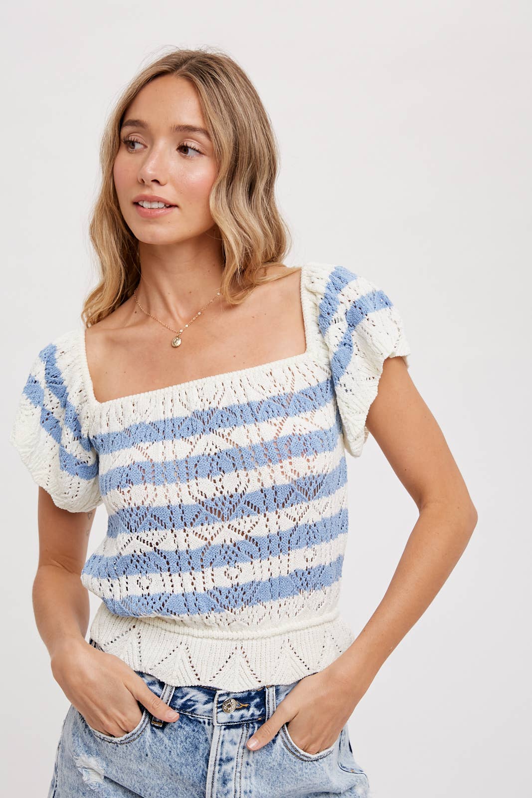 Pointelle Knit Stripe Top